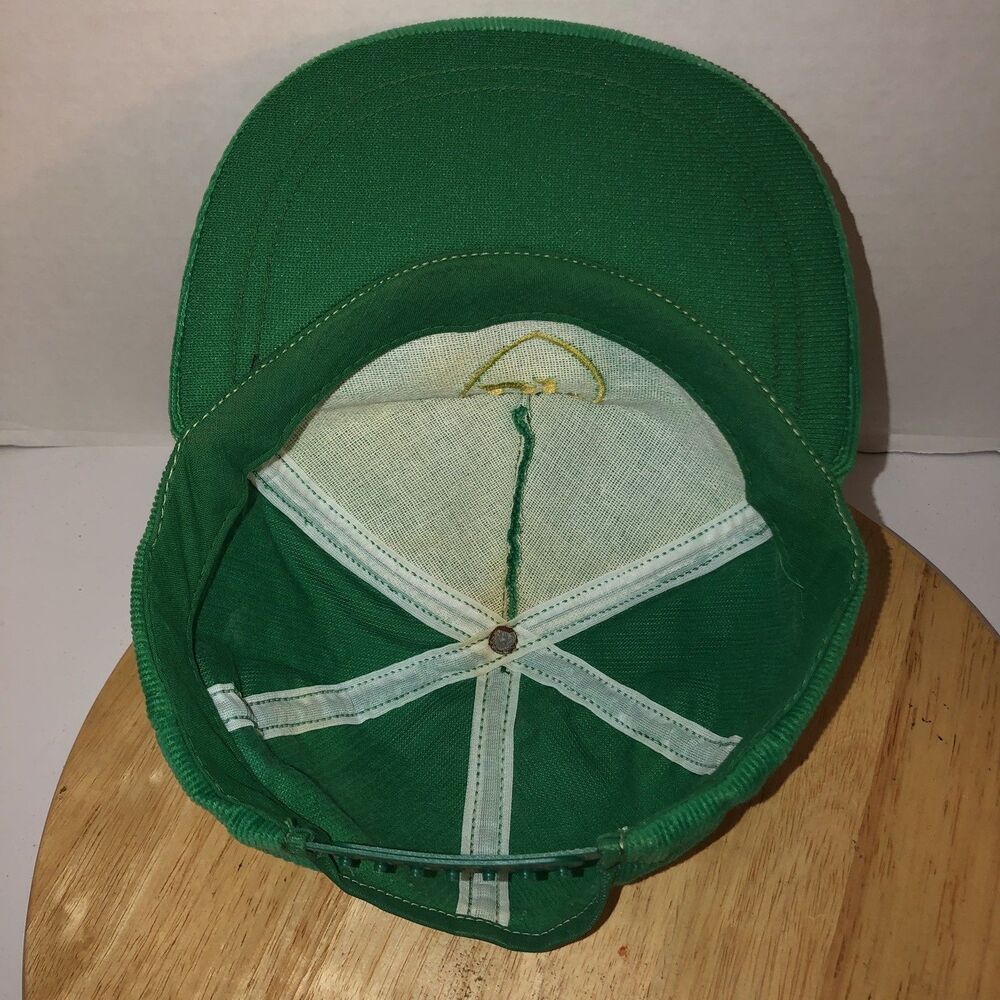 Vintage BP OIL Lima Ohio 80s USA Green Corduroy Hat Cap Snapback Gold Stitching - Picture 10 of 12